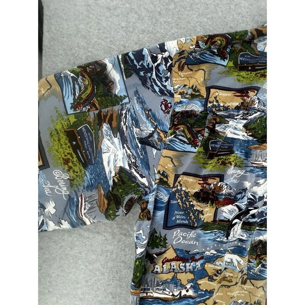 David Carey Alaska Hawaiian Shirt Mens 4XL Blue Map Print Button Up‎